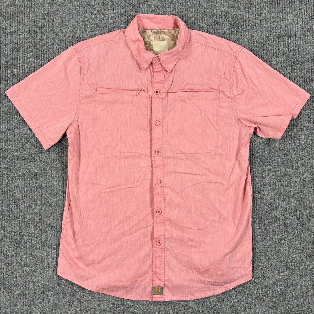 Reel Legends Mens M Pink Performance Fishing Shirt Short Sleeve Vented Outdoors
